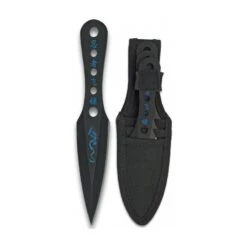 3 Couteaux De Lancer Albainox 16,2cm Noirs Avec Symboles Bleus