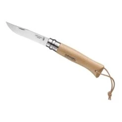 Couteau Opinel N° 8 VRI Manche Hêtre Avec Lacet Cuir