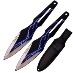 Lot De 2 Couteaux De Lancer Perfect Point Inox Noir éclairs Bleus