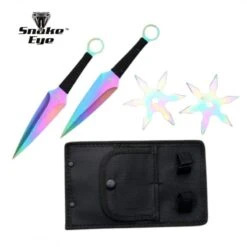 Set Snake Eye Tactical 2 étoiles Et 2 Couteaux De Lancer Acier 440 Arc-en-ciel